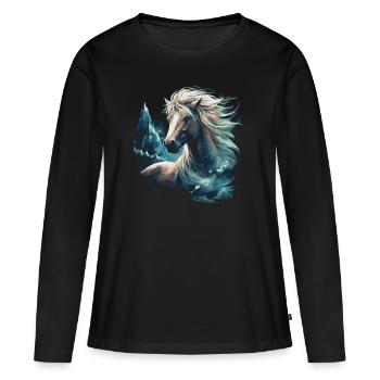 Icelandic Horse Fantasy - Women's Premium Organic Long Sleeve Shirt - black - Front - Julia (174cm)
