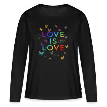 L’amour, c’est l’amour ! Déclaration Gay Pride LGBTQI+ - T-shirt manches longues Premium bio Femme - noir - Devant - Julia (174cm)