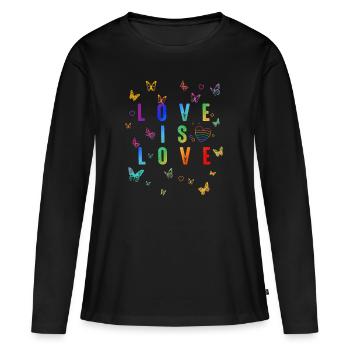 L’amour, c’est l’amour ! Déclaration Gay Pride LGBTQI+ - T-shirt manches longues Premium bio Femme - noir - Devant - Julia (174cm)