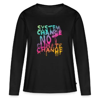 Changement de système - pas changement climatique - T-shirt manches longues Premium bio Femme - noir - Devant - Julia (174cm)