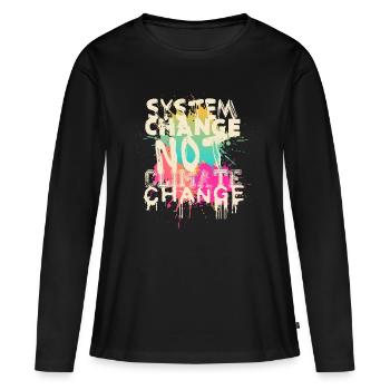 Changement de système - pas changement climatique - T-shirt manches longues Premium bio Femme - noir - Devant - Julia (174cm)