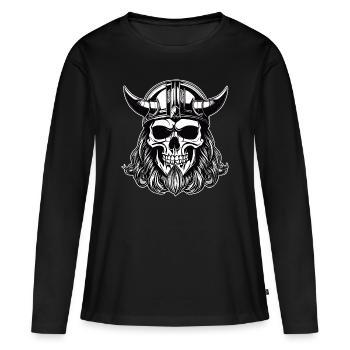 Cooler Wikinger Totenkopf - Frauen Premium Bio Langarmshirt - Schwarz - Vorne - Julia (174cm)