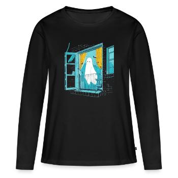 Fantôme effrayant dans la fenêtre, boo dans la fenêtre - T-shirt manches longues Premium bio Femme - noir - Devant - Julia (174cm)