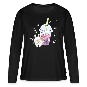 Kawaii Boba Bubble Getränk Japan Milchtee Manga - Frauen Premium Bio Langarmshirt - Schwarz - Vorne - Julia (174cm)
