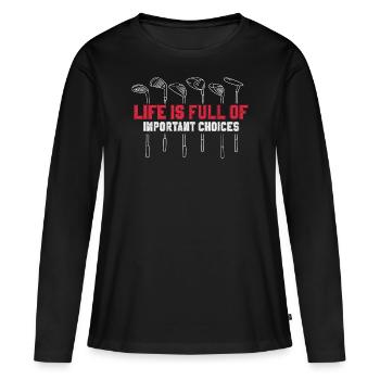 Golf Golfschläger - Frauen Premium Bio Langarmshirt - Schwarz - Vorne - Julia (174cm)