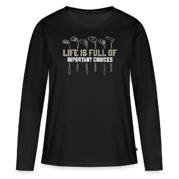 Golf Golfschläger - Frauen Premium Bio Langarmshirt - Schwarz - Vorne - Julia (174cm)