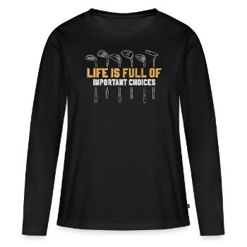 Golf Golfschläger - Frauen Premium Bio Langarmshirt - Schwarz - Vorne - Julia (174cm)