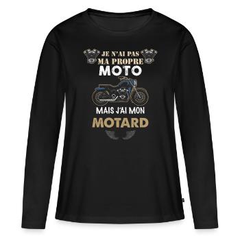 Humour Femme Motarde Cadeau Moto - T-shirt manches longues Premium bio Femme - noir - Devant - Julia (174cm)