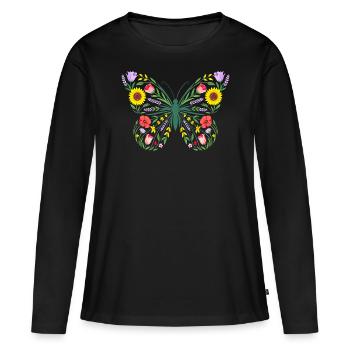 Women's Floral Butterfly Silhouette - Women's Premium Organic Long Sleeve Shirt - black - Front - Julia (174cm)