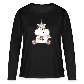 Lustiges Pizza Einhorn dick pummelig Unicorn Humor - T-shirt manches longues Premium bio Femme - noir - Devant - Julia (174cm)