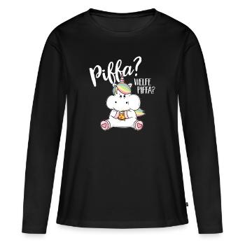 Lustiges Pizza Einhorn dick pummelig Unicorn Humor - Frauen Premium Bio Langarmshirt - Schwarz - Vorne - Julia (174cm)