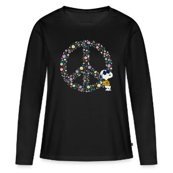 Peanuts Snoopy Peace Zeichen Frieden - Frauen Premium Bio Langarmshirt - Schwarz - Vorne - Julia (174cm)