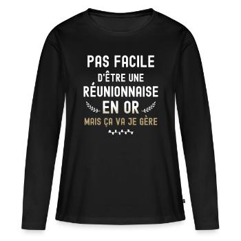 Réunionnaise Géniale Cadeau Pour Femme En Or - T-shirt manches longues Premium bio Femme - noir - Devant - Julia (174cm)
