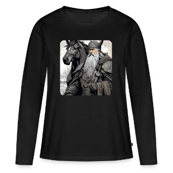Proud Viking with Horse and Horns Helmet - Women's Premium Organic Long Sleeve Shirt - black - Front - Julia (174cm)