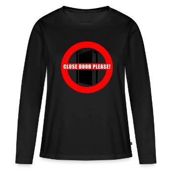 Please close doors | Please close the door - Women's Premium Organic Long Sleeve Shirt - black - Front - Julia (174cm)