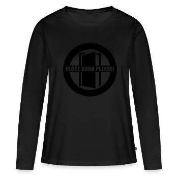 Please close doors | Please close the door - Women's Premium Organic Long Sleeve Shirt - black - Front - Julia (174cm)