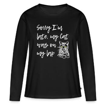 Désolé que le chat soit sur les genoux - T-shirt manches longues Premium bio Femme - noir - Devant - Julia (174cm)