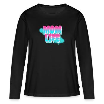 Mom life. Vie de maman - T-shirt manches longues Premium bio Femme - noir - Devant - Julia (174cm)