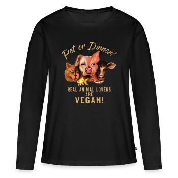 Pet or Dinner - RAHMENLOS Vegan Collection - Frauen Premium Bio Langarmshirt - Schwarz - Vorne - Julia (174cm)