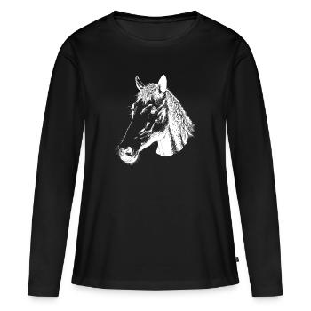 Pferdekopf - Frauen Premium Bio Langarmshirt - Schwarz - Vorne - Julia (174cm)