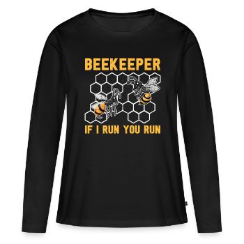 Quand je cours, tu cours abeille trop drôle apiculteur - T-shirt manches longues Premium bio Femme - noir - Devant - Julia (174cm)