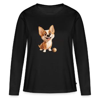 wirf den Ball ! Der kleine Hund mag Ball spielen. - Frauen Premium Bio Langarmshirt - Schwarz - Vorne - Julia (174cm)