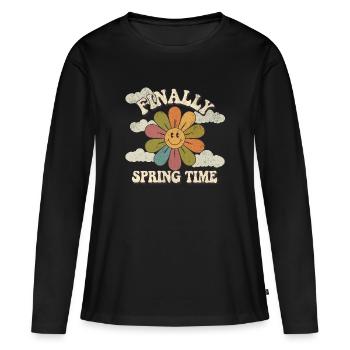 Spring FlowerPower - Frauen Premium Bio Langarmshirt - Schwarz - Vorne - Julia (174cm)