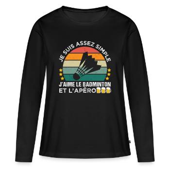 J' aime le badminton et l' apéro cadeau vintage - T-shirt manches longues Premium bio Femme - noir - Devant - Julia (174cm)