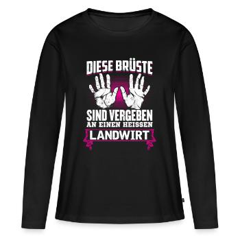 LANDWIRT - Brüste - Frauen Premium Bio Langarmshirt - Schwarz - Vorne - Julia (174cm)