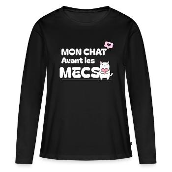 Mon chat avant les mecs. - T-shirt manches longues Premium bio Femme - noir - Devant - Julia (174cm)