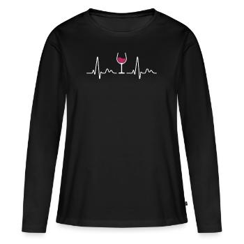 Cadeau de verre de vin vin rouge vin blanc - T-shirt manches longues Premium bio Femme - noir - Devant - Julia (174cm)