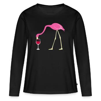 Lustiges Durstiger Flamingo Rotwein Geschenk - Frauen Premium Bio Langarmshirt - Schwarz - Vorne - Julia (174cm)