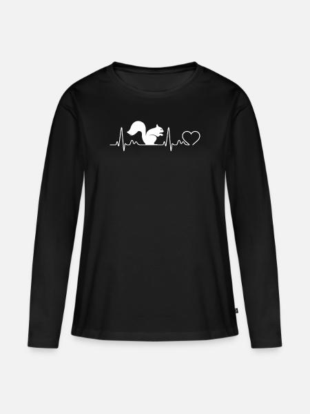 Eichhörnchen Herzschlag EKG Tierlieb Herz Geschenk - Frauen Premium Bio Langarmshirt - Schwarz