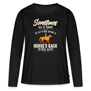 Cavalier Cavalier Chevaux - T-shirt manches longues Premium bio Femme - noir - Devant - Julia (174cm)