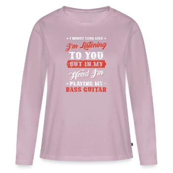 Guitare basse dans ma tête - T-shirt manches longues Premium bio Femme - rose poudré - Devant - Julia (174cm)