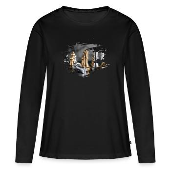 Jeu d'échecs découpé - T-shirt manches longues Premium bio Femme - noir - Devant - Julia (174cm)