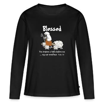 Christliches Design Gesegnete Schafe genießen Gottes - Frauen Premium Bio Langarmshirt - Schwarz - Vorne - Julia (174cm)