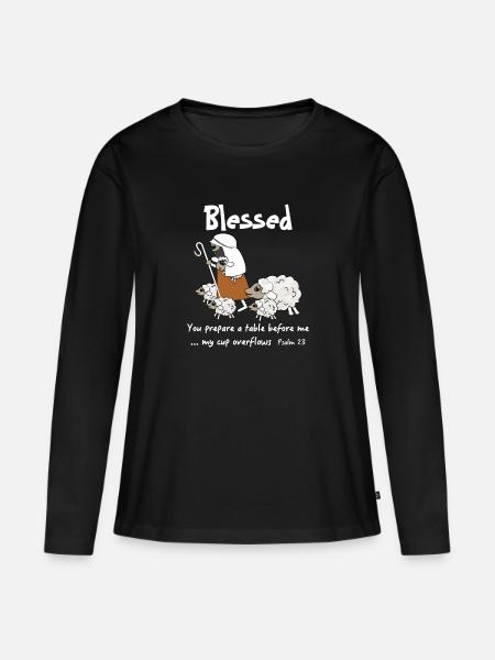 Christliches Design Gesegnete Schafe genießen Gottes - Frauen Premium Bio Langarmshirt - Schwarz