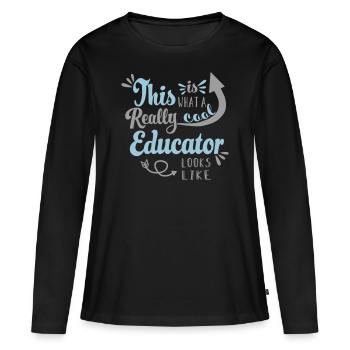Enseignante Professeur DeDucator Spruch - T-shirt manches longues Premium bio Femme - noir - Devant - Julia (174cm)