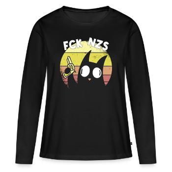 Left Left Antifaschist Cat Gift - Women's Premium Organic Long Sleeve Shirt - black - Front - Julia (174cm)