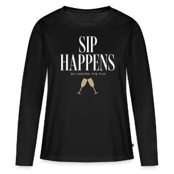 et Prosecco - Sip Happens - T-shirt manches longues Premium bio Femme - noir - Devant - Julia (174cm)