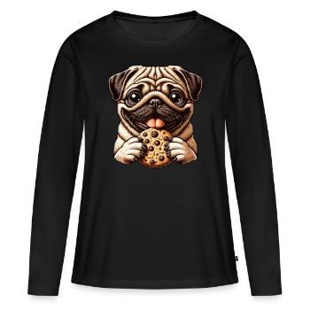Drôle Carlin, Biscuits, Dessert, Dessert - T-shirt manches longues Premium bio Femme - noir - Devant - Julia (174cm)