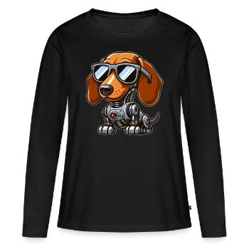 Teckel Robot Science-Fi Mech Cyborg Chien - T-shirt manches longues Premium bio Femme - noir - Devant - Julia (174cm)