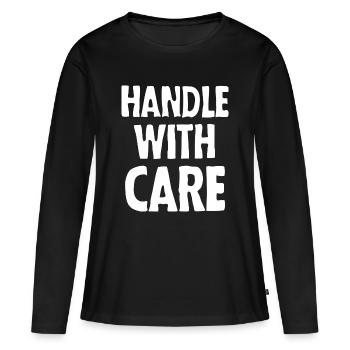 Handle with care (dark) - Frauen Premium Bio Langarmshirt - Schwarz - Vorne - Julia (174cm)