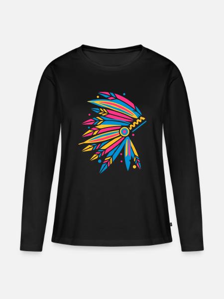 Kopfschmuck Häuptling - Frauen Premium Bio Langarmshirt - Schwarz