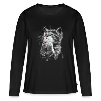 Katze - Frauen Premium Bio Langarmshirt - Schwarz - Vorne - Julia (174cm)