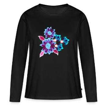 Hypnotische Blumen - Neonblumen - Frauen Premium Bio Langarmshirt - Schwarz - Vorne - Julia (174cm)