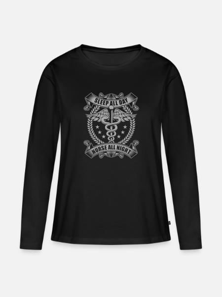 Krankenschwester Nach - Frauen Premium Bio Langarmshirt - Schwarz