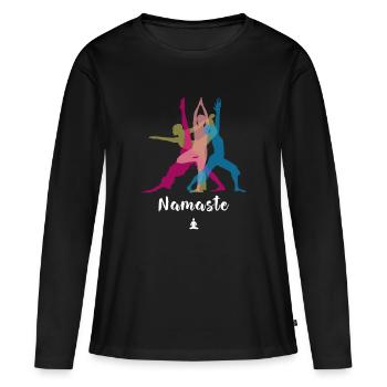 Yoga Namaste Sport Spirituel Femme OM Méditation - T-shirt manches longues Premium bio Femme - noir - Devant - Julia (174cm)