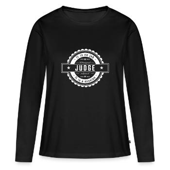 M. LE JUGE - T-shirt manches longues Premium bio Femme - noir - Devant - Julia (174cm)